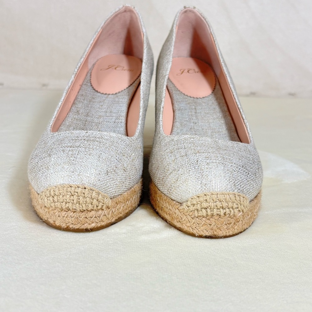 J. Crew Linen Espadrille Wedge with Pink Lining